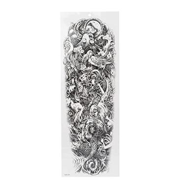 Imagem de Conjunto de adesivos de tatuagem de braço inteiro, 4 peças, coroa, leão, flor, crânio, dragão, impermeável, tatuagens temporárias na manga do braço