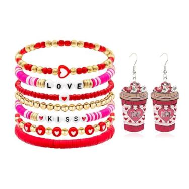 Imagem de twinkle eye Conjunto de joias temáticas de carnaval, brincos de flor de lis com glitter e pulseiras com contas, dia de São Patrício, dia dos namorados, acessórios de coração, fantasia, joias festivas