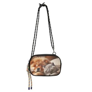 Imagem de Bolsas pequenas transversais femininas bolsa de telefone carteira casual viagem pequena bolsa de ombro chow chow cachorro gato fofo filhote de cachorro