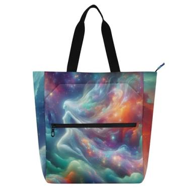 Imagem de GAIGEO Fantástica bolsa de trabalho espacial, arco-íris, para mulheres, lona, escola, bolsa, presente para crianças fofas, para amantes de livros