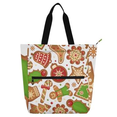 Imagem de GAIGEO Bolsas de trabalho comemorativas de Natal para mulheres, bolsa escolar de lona com zíper, presente reutilizável para amantes de livros