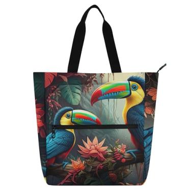 Imagem de GAIGEO Toucans Image Bolsa de trabalho de flores silvestres para mulheres, bolsa de lona, bolsa escolar universitária, bolsa feminina infantil com compartimentos