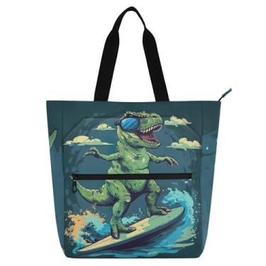 Imagem de Bolsa de skate de dinossauro feminina bolsa de trabalho de lona escolar bolsa de livros para mulheres e crianças presente para amantes de livros