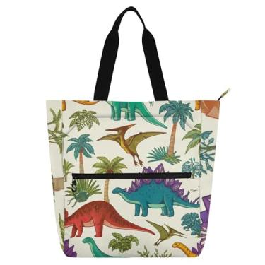 Imagem de GAIGEO Dinossauros Plantas Bolsas femininas para trabalho lona zíper bolsa de praia senhoras crianças bolsas amantes de livros