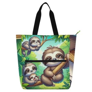 Imagem de GAIGEO Lindos desenhos animados preguiças bolsas de trabalho para mulheres, bolsa escolar de lona, bolsa para livros para mulheres