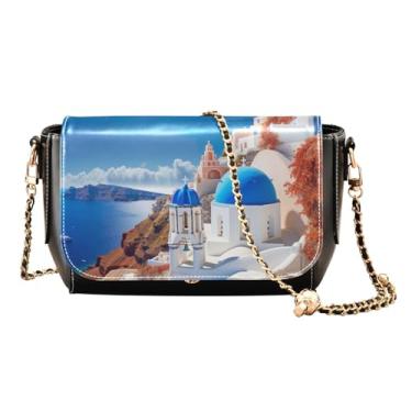 Imagem de Bolsa tiracolo feminina de couro floral vintage com flores amarelas e laranjas, bolsas transversais de couro para mulheres modernas, Casa azul e branca - 1, One Size