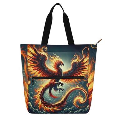 Imagem de Bolsa feminina Phoenix Flame Eagle para trabalho, lona, praia, livro, com zíper, bolsas para professores, presente para amantes de livros