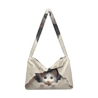 Imagem de Lindo dragão com bolsa de pelúcia vermelha e azul, bolsas femininas para livros, bolsas de outono, Mouse Behind the Broken Wall, One Size