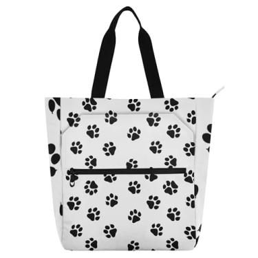 Imagem de GAIGEO Sacola de trabalho branca com estampa de pata de cachorro preta para mulheres, bolsas de tecido de lona, faculdade, escola, presente médio para amantes de livros
