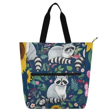 Imagem de GAIGEO Lindas bolsas de trabalho florais guaxinins para mulheres bolsa escolar de lona com zíper carteiro bolsas para amantes de livros