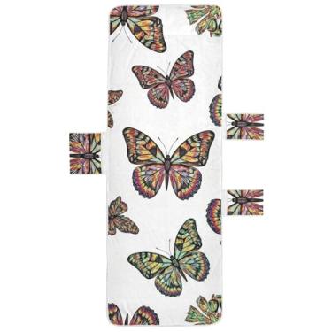 Imagem de Borboletas multicoloridas vibrantes branco espreguiçadeira toalha de cadeira toalha de praia piscina cadeira toalha com bolsos externos espreguiçadeira de piscina 215,9 cm x 76,2 cm