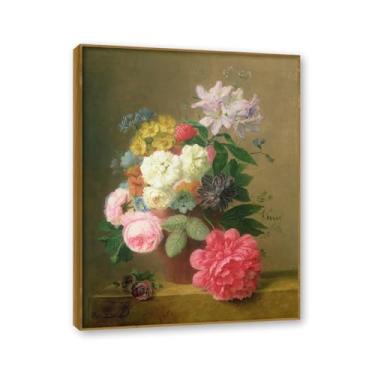 Imagem de Moldura de teca. Arte em tela floral country, pintura botânica vintage de natureza morta, decoração de parede de cozinha de fazenda emoldurada para sala de jantar. B52. 50 x 65 cm - 19,7 x 25,6 pol