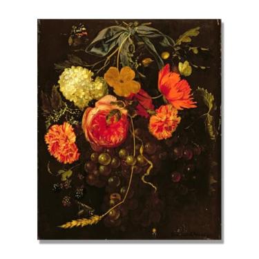 Imagem de NHLDZYH Arte floral vintage natureza morta, pintura botânica clássica, decoração de casa quente para sala de estar e sala de jantar. B33. Tela somente 60x72cm-23,6x28,3 pol