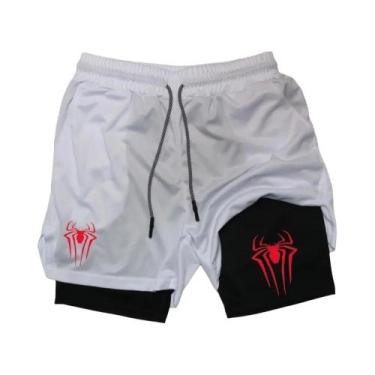 Imagem de Shorts Esportivos Masculinos Com Estampa De Aranha, Compressão 2 Em 1,
