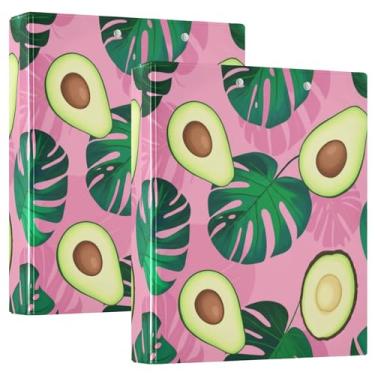 Imagem de Fichários rosa de folhas de abacate personalizados, 3 polegadas, 3 anéis, 200 folhas, portfólio, fofo, redondo, fichário, 31,5 x 27 x 6 cm, pacote com 2
