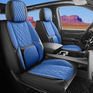 Imagem de Capa de assento de carro personalizada para Dodge Ram 1500 2500 3500 2002-2025 conjunto de capa de assento de couro sintético compatível com almofadas de caminhonete de cabine regular Quad Crew (preto