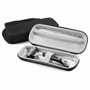 Imagem de 1 bolsa de armazenamento vintage para navalha – revestimento rígido de EVA, fecho de zíper, organizador oval para lâminas de 1/2 (preto)