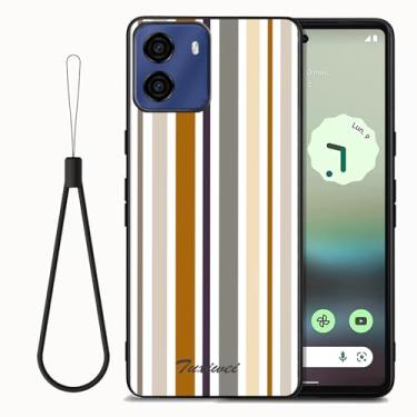 Imagem de Tuxiwei Capa para BLU G35 5G com alça de pulso, pintura simples BLU G35 2025 capa de telefone padrão de listras marrons + amortecedor de TPU preto silicone + tira curta de borracha macia leve e fina |