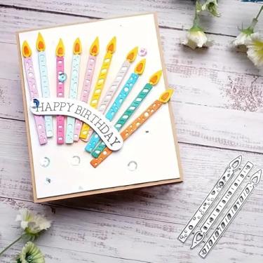 Imagem de 3 peças de velas de aniversário, moldes de metal, moldes de corte de velas de feliz aniversário, estênceis cortados para cartões de scrapbooking, álbum de fotos, moldes decorativos de papel em relevo
