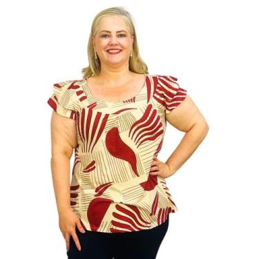 Imagem de Blusa Feminina Plus Size Manga Godê Bata Estampada - Coalizão Fashion,