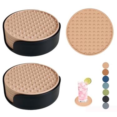 Imagem de Conjunto de 12 porta-copos de silicone, porta-copos de 10 cm com suporte, porta-copos redondos para bebidas, cerveja, café, casa, escritório, bar, mesa, mesa, proteção, porta-copos de borracha