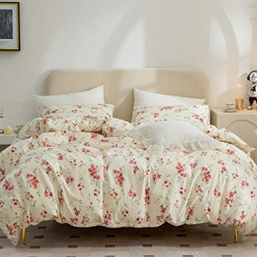 Imagem de TISPLR Capa de edredom Queen floral, microfibra escovada, 3 peças, conjunto de edredom floral, estilo jardim, com fecho de zíper, luxuoso, macio, respirável, confortável