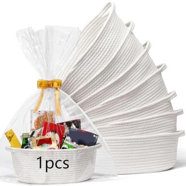 Imagem de 1 pacote pequeno de cesta de tecido com sacos de presente e fitas, todos 30,5 x 20,3 x 12,7 cm, caixa de presente decorativa vazia, cesta de armazenamento de prateleira de quarto de corda de algodão