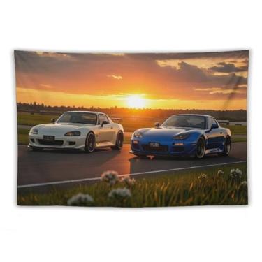 Imagem de HouLaiZhe JDM Tapeçaria de carro Jdm S2000 Rx7 pôr do sol linda parede quarto decoração de casa tapeçarias estética piquenique decoração de parede arte de parede para dormitório sala de estar 101,6 cm