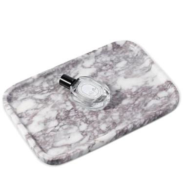 Imagem de Karibiber Bandeja de mármore luxuosa, bancada de banheiro, mármore/pedra Calacatta, organizador de cômoda decorativo para casa, armazenamento para pia de cozinha, suporte de joias de perfume (roxo e