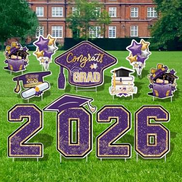 Imagem de Vivantia Placas Grandes Para Formatura, 11 Peças, Jardim, Turma De 2025, Parabéns, Placa Gramado Externo Com Estacas, Decorações Festa Colégio, Roxo E Dourado
