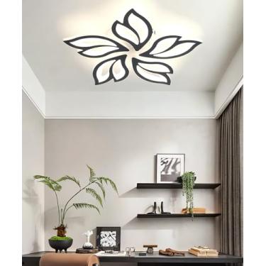 Imagem de Luminária de teto LED regulável, lustre de teto embutido preto com controle remoto, luminária moderna para quarto, luminária branca para sala de estar, para escritório, sala de jogos, sala d