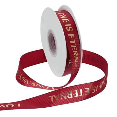 Imagem de PATIKIL Fita de gorgorão personalizada, 2,5 cm x 40 metros Love is Eternal Fita de poliéster para festas de fim de ano, decoração de casamento, embrulho de presente, vinho