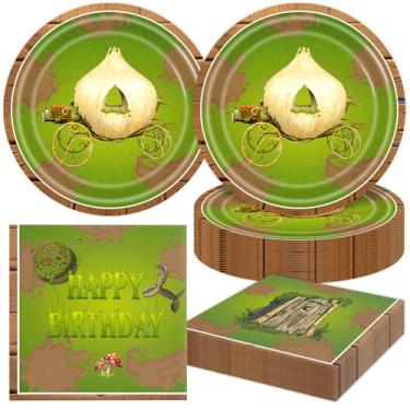 Imagem de Conjunto de 40 peças de decoração de festa de aniversário de monstro verde pratos e guardanapos verdes para festa ou chá de bebê para 20 convidados