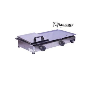 Imagem de Chapa Chapeira de Lanches Porções Hambúrguer a Gás 60x30 cm Inox Com P