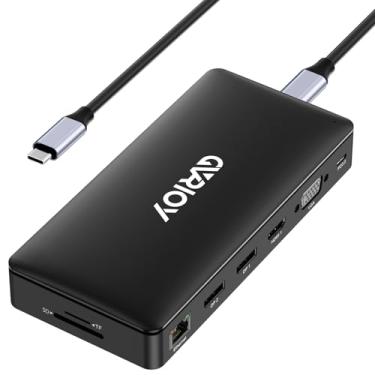 Imagem de Estação de ancoragem para laptop USB C, adaptador multiportas de tela tripla 15 em 1, 3 monitores com DP, HDMI, VGA, USB C/A, RJ45, SD/TF, Mic/Audio, PD compatível com laptops MacBook/Dell/HP/Lenovo