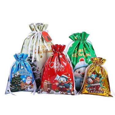 Imagem de Sacola de presente de Natal com cordão, bolsas plásticas de alumínio, 