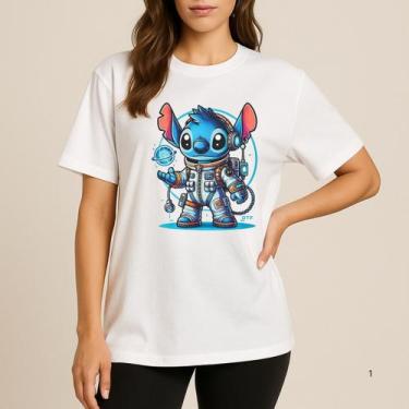 Imagem de Camiseta Feminina Oversize Lilo Stich Astronauta Inedita, Branco, P