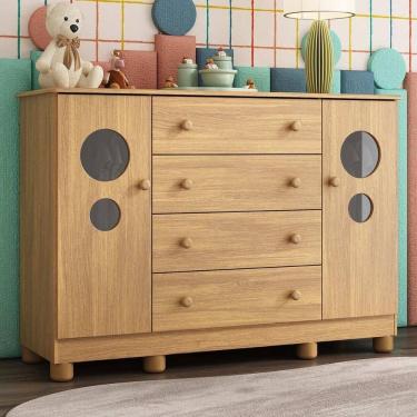 Imagem de Cômoda Infantil 125cm 2 Portas Com Vidro E 4 Gavetas Bombom Multimóveis MP4465 Madeirado