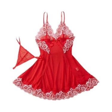Imagem de Conjunto De Lingerie Feminino Sexy Transparente Com Renda, Babados, Ca