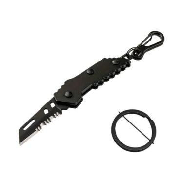 Imagem de Canivete Utilitário Mini Preto Dobrável Com Lâmina Serrilhada E Chavei