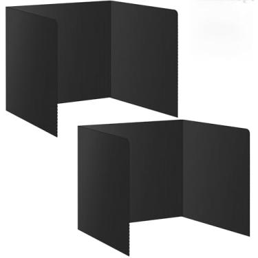 Imagem de Pacote com 2 divisórias pretas de mesa para estudantes, pastas de privacidade de plástico à prova d'água para estudantes de sala de aula, suprimentos dobráveis para professores, divisórias de teste de