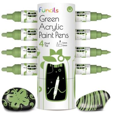 Imagem de 4 canetas de tinta verde de ponta dupla metálica - marcadores de tinta acrílica média e ponta fina - Marcador de tinta verde para metal, madeira, pintura rupestre, tela, cerâmica, vidro, tecido, folha