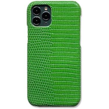 Imagem de KKFAUS Capa dura para celular com padrão de lagarto, capa para Apple iPhone 12 (2020) capa de telefone resistente a arranhões à prova de choque de couro de 6,1 polegadas (cor: verde)