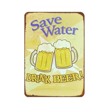 Imagem de Decopix Arte de parede de metal vintage "Save Water Drink Beer" – Placa de lata rústica para bar, bar, decoração de festa, 20 x 30 cm