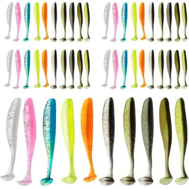 Imagem de 50 peças de iscas de plástico macio para nadar, iscas de natação, iscas de pesca, iscas deslizantes, cauda, iscas de pesca de robalo, kit de iscas de pesca macias para água salgada e água doce