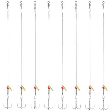 Imagem de Soulchen Conjunto de 8 peças de equipamento líder de pesca no gelo com anzóis afiados tamanho 6, sugador de aço inoxidável com peso de 19 cm Walleye Pike Musky Predator Rig para pesca no gelo (gancho