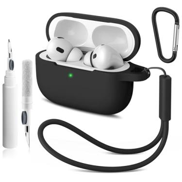 Imagem de Meliya Capa para AirPods Pro 3 2025 com kit de limpeza, capa protetora de silicone macio para Apple AirPods Pro 3ª geração com chaveiro e cordão (preto, Airpods Pro/Pro 2 (2019/2022/2023))