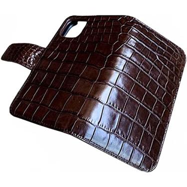 Imagem de EKESA Capa de telefone carteira de couro de crocodilo flip, para Apple iPhone 14 Case 6,1 polegadas 2022 Capa fólio magnética de negócios luxuosa [porta-cartão] (Cor: marrom)
