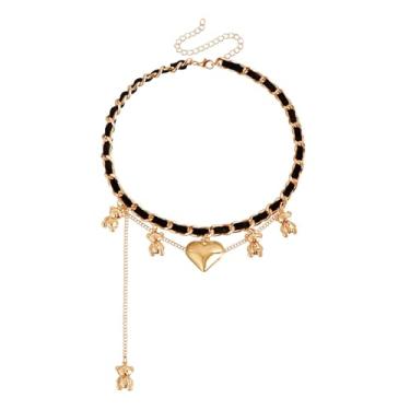 Imagem de GIGB PBDK Colar de flanela preta cubana com coração de ouro/prata, colar delicado com pingente de amor e borla de metal para mulheres, Metal, Liga metálica.