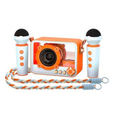 Imagem de Luocute Mini Máquina de karaokê, Alto-falante Portátil Com Microfones Sem Fio e Gancho Oculto, Tecnologia BT 5.3 para Festas Em Casa, Acampamento Ao Ar Livre, Viagens (Laranja)